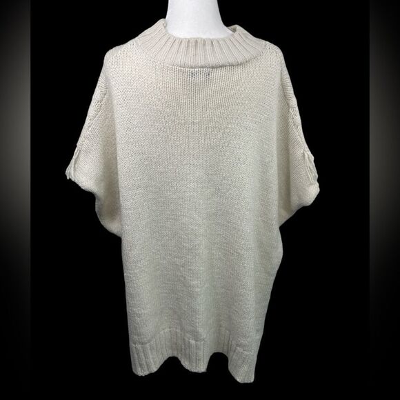 Apt. 9 Honor Roll Knit Cable Fringe Poncho Sweater Ivory Off White - Picture 2 of 9